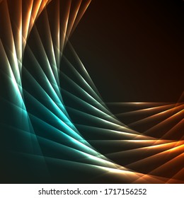 Orange and cyan laser lines abstract hi-tech neon background. Vector design