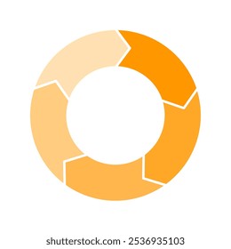 Orange cycle diagram with arrows 5 steps pie chart or circle graph for business presentation concept. Progress for marketing and education goal vector.
