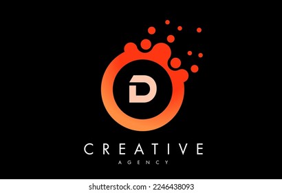 Orange d Dots Letter Logo. Blue Bubble Design Vector Illustration.