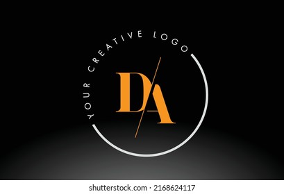 Orange DA Letter Logo Design with Creative Intersected and Cutted Serif Font.