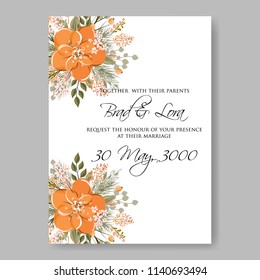 Orange dahlia Peony wedding invitation vector printable template autumn background