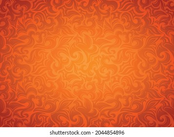 Orange damask vintage background with stylized flowers and plant patterns. Autumn background, vector illustration for covers, postcards, ads, leaflets, labels, posters, banners and invitations