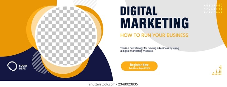Orange and dark blue digital marketing concept banner, sign, use in Growing your business banner design