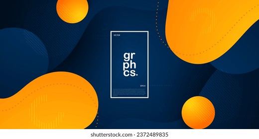 Diseño de fondo abstracto geométrico naranja y azul oscuro. Diseño creativo de banner con formas de onda fluida y líneas líquidas para la plantilla. Banner horizontal simple. Vector Eps10