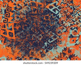 Orange, dark blue, green spots