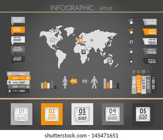 orange dark world square infographic. infographic concept.
