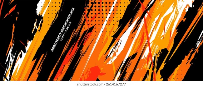 Orange and Darknes Abstract Background Vector with Sportly Style and Grunge Effect. Brush Stroke Illustration Vector, Poster. Scratch Texture Elements For Design Template	