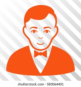 Orange Dealer interface toolbar icon. Vector pictogram style is a flat symbol on diagonally hatched transparent background.