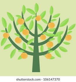 Orange decorative abstract tree with ripe fruits