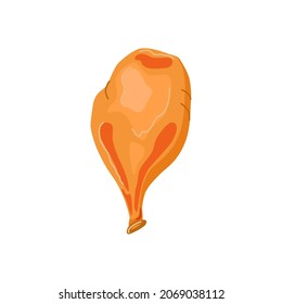 Orange Deflated Balloon On A White Isolated Background. Holiday Attributes. Vector Cartoon Illustration.