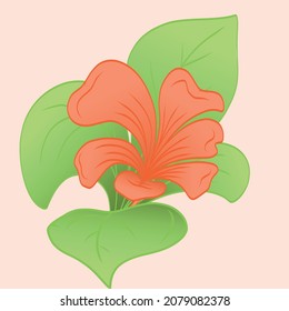 orange delicate flower in green foliage, vector image of a bouquet or postcard