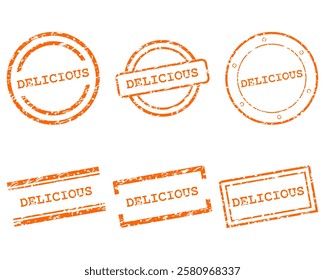 Orange delicious stamps on white