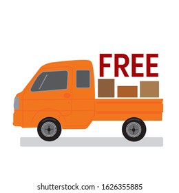 orange delivery car with box on the trunk and free shipping
