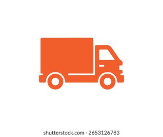 Ilustração de vetor de ícone de caminhão de entrega laranja no fundo branco para conceitos de transporte, ideal para designs de site e móveis que precisam de um símbolo de entrega.