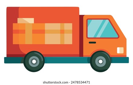 Orange delivery truck with packages. Vector illustration