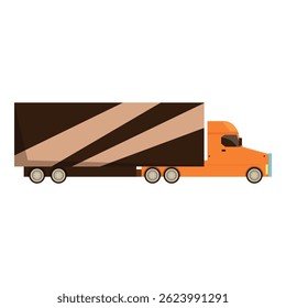 Caminhão de entrega laranja transportando carga em uma ilustração vetor minimalista e colorida