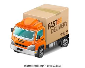 Orange delivery truck. Vector Illustration.