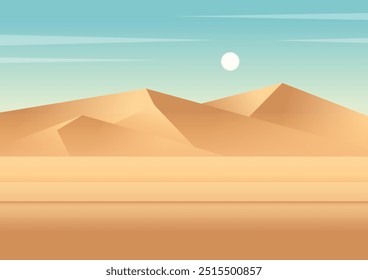 Orange Wüste Landschaft Farbverlauf Dünen Illustration. Reisen nach Ägypten Flat Style Cartoon