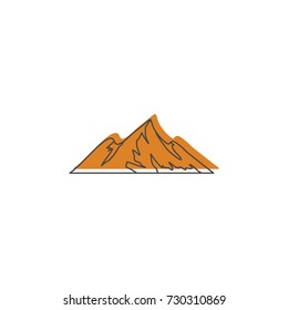 Orange desert mountain icon. Doodle illustration of mountain vector icon for web isolated on white background