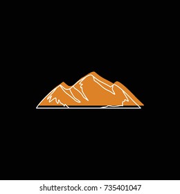 Orange desert mountain icon. Doodle illustration of mountain vector icon for web isolated on black background