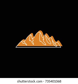 Orange desert mountain icon. Doodle illustration of mountain vector icon for web isolated on black background