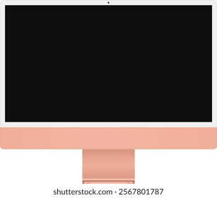 Orange desktop computer monitor with empty display, device screen mockup, blank screen vector