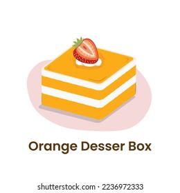 Orange dessert box with cream strawberry topping
