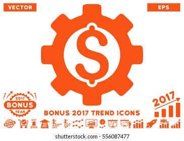 Orange Development Cost pictograph with bonus 2017 trend pictures. Vector illustration style is flat iconic symbols, white background.
