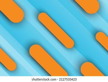 Formas geométricas diagonales naranjas con sombra y fondo de líneas azules gradientes.