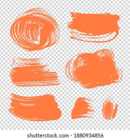 Orange different shape thick brush textured strokes on imitation transparent background