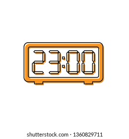 Orange Digital alarm clock icon isolated on white background. Electronic watch alarm clock. Time icon. Vector Illustration