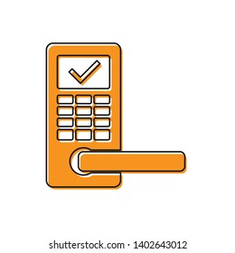 Orange Digital door lock with wireless technology for unlock icon isolated on white background. Door handle sign. Security smart home of concept. Vector Illustration
