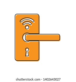 Orange Digital door lock with wireless technology for unlock icon isolated on white background. Door handle sign. Security smart home of concept. Vector Illustration Orange Digital door lock with wireless technology for unlock icon isolated on white background. Door handle sign. Security smart home of concept. Vector Illustration