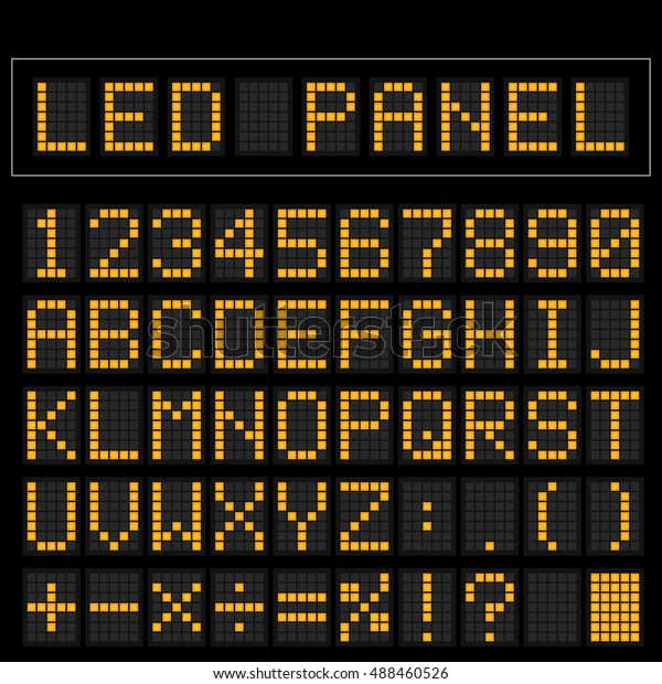 Orange\
digital square led font display with sample\
panel