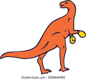 orange dinosaur boxer with yellow boxing gloves