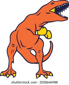 orange dinosaur boxer with yellow boxing gloves