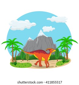  Orange dinosaur on the background of nature,