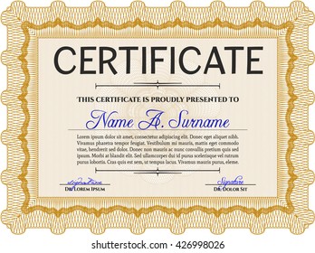 Orange Diploma. With background. Good design. Border, frame. 