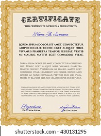 Orange Diploma. With background. Good design. Border, frame. 