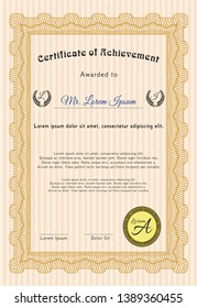 Orange Diploma. With background. Sophisticated design. Detailed. 