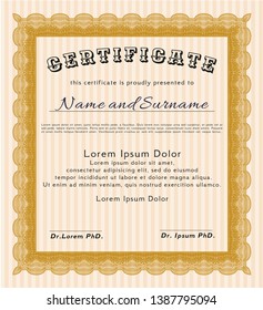 Orange Diploma. With background. Vector illustration. Modern design. 