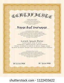 Orange Diploma. Beauty design. Complex background. Vector illustration. 