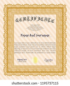 Orange Diploma. Beauty design. With complex background. Customizable, Easy to edit and change colors. 