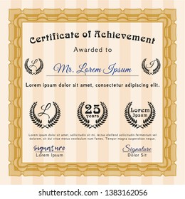 Orange Diploma. Beauty design. Vector illustration. With linear background. 