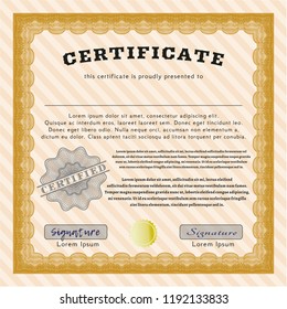 Orange Diploma or certificate template. With background. Customizable, Easy to edit and change colors. Beauty design. 