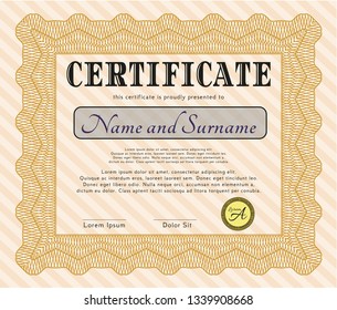 Orange Diploma or certificate template. With background. Detailed. Superior design. 