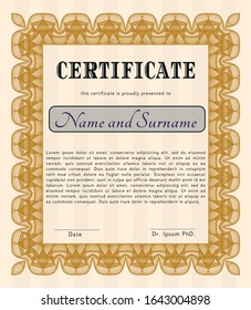 Orange Diploma or certificate template. With background. Detailed. Artistry design. 
