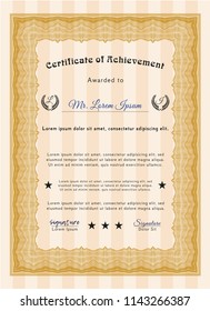 Orange Diploma or certificate template. Beauty design. With guilloche pattern. Vector illustration. 