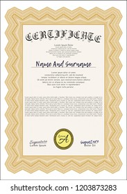 Orange Diploma or certificate template. Beauty design. With guilloche pattern and background. Detailed. 