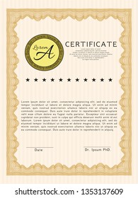 Orange Diploma or certificate template. Beauty design. With complex background. Customizable, Easy to edit and change colors. 